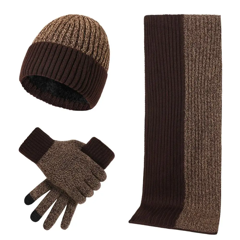 3Pcs/set Fashion Trend Scarf Hat Glove For Men And Women Winter Luxury Knitted Thickened Warm Three Piece Set Accessories Gifts