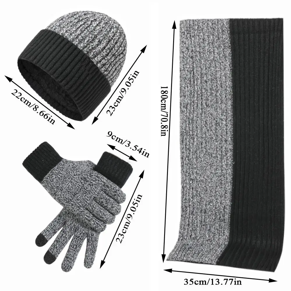 3Pcs/set Fashion Trend Scarf Hat Glove For Men And Women Winter Luxury Knitted Thickened Warm Three Piece Set Accessories Gifts