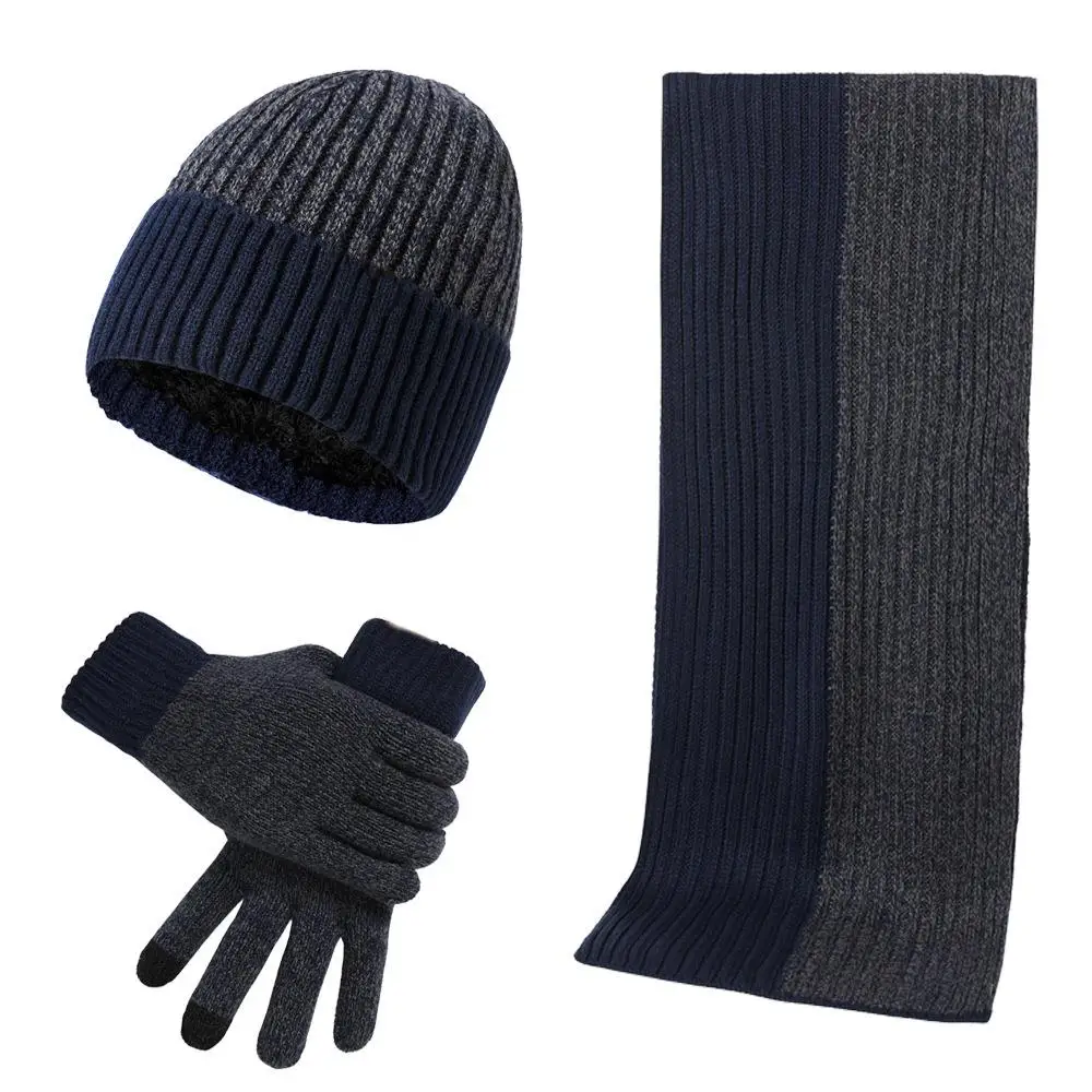 3Pcs/set Fashion Trend Scarf Hat Glove For Men And Women Winter Luxury Knitted Thickened Warm Three Piece Set Accessories Gifts