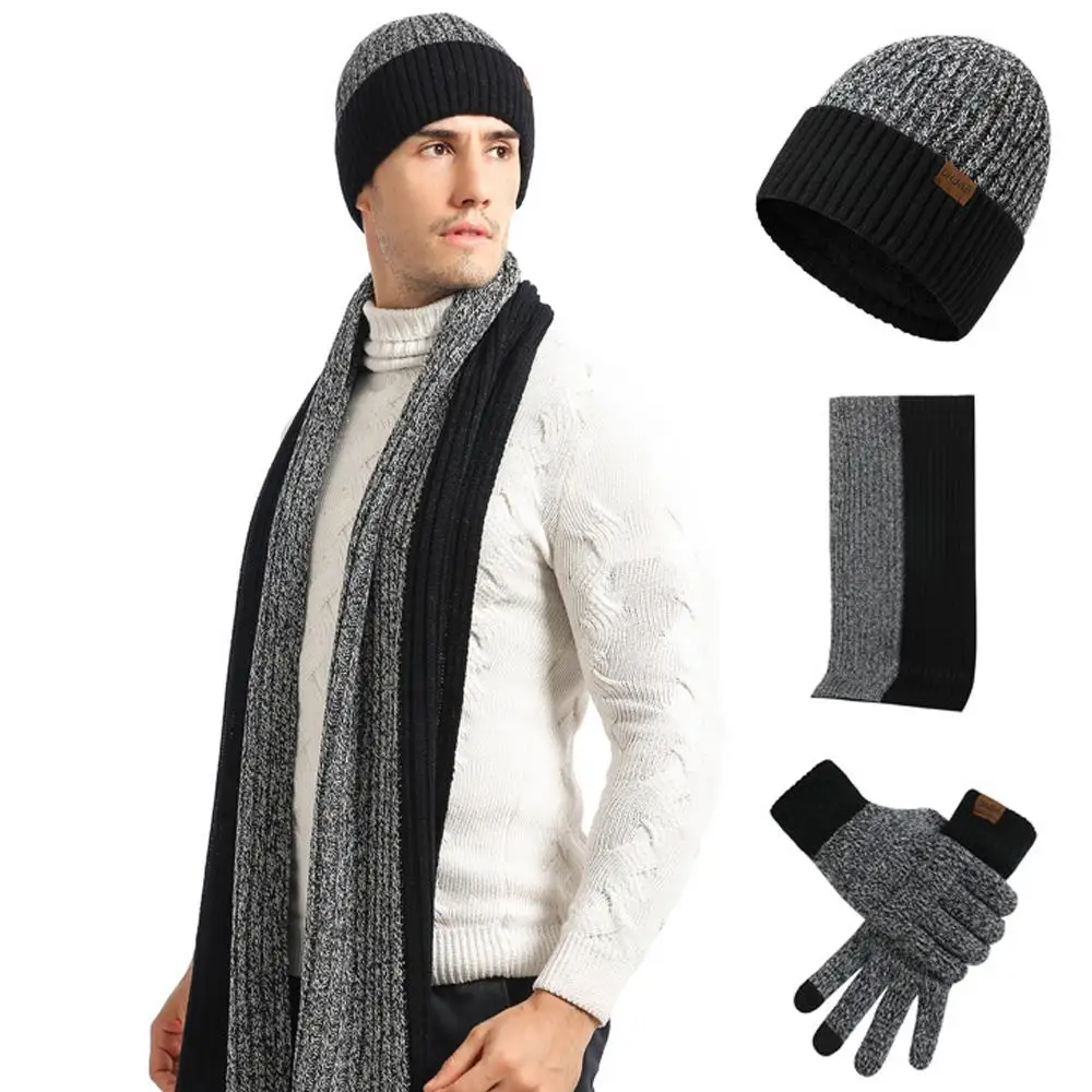 3Pcs/set Fashion Trend Scarf Hat Glove For Men And Women Winter Luxury Knitted Thickened Warm Three Piece Set Accessories Gifts