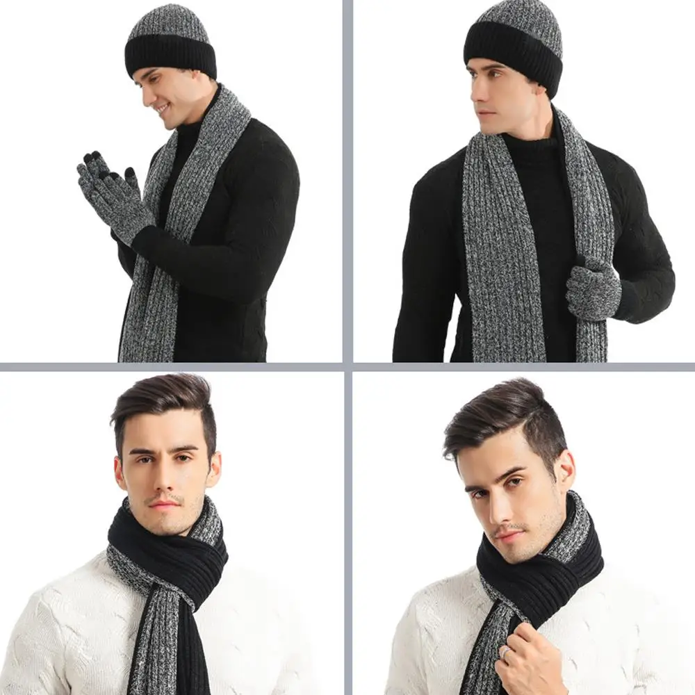 3Pcs/set Fashion Trend Scarf Hat Glove For Men And Women Winter Luxury Knitted Thickened Warm Three Piece Set Accessories Gifts