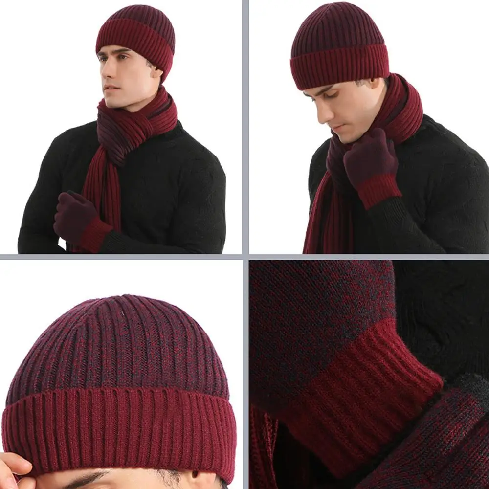3Pcs/set Fashion Trend Scarf Hat Glove For Men And Women Winter Luxury Knitted Thickened Warm Three Piece Set Accessories Gifts