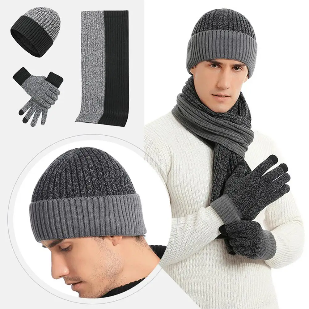3Pcs/set Fashion Trend Scarf Hat Glove For Men And Women Winter Luxury Knitted Thickened Warm Three Piece Set Accessories Gifts