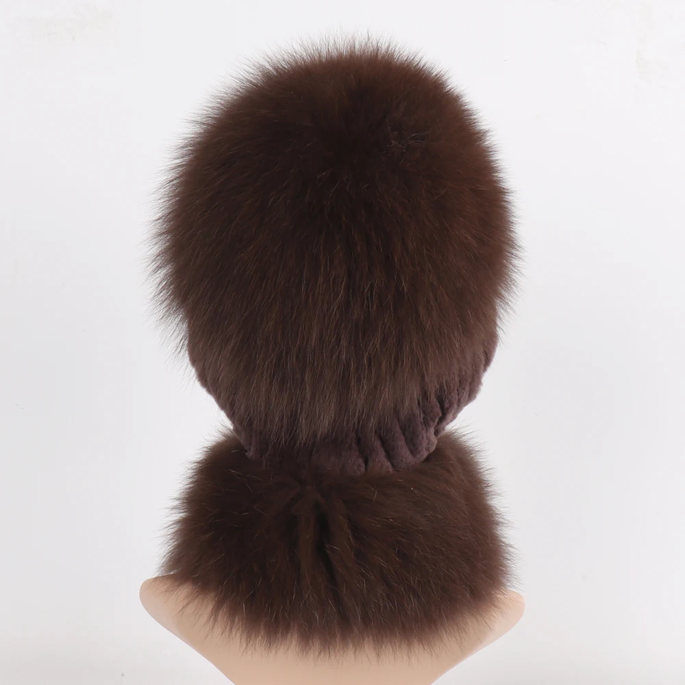 New Winter Women Luxury Real Fox Fur Hat Scarf Sets Natural Soft Knitted Warm Rex Rabbit Fur Top Fox Fur Hats Scarves 2 Pieces