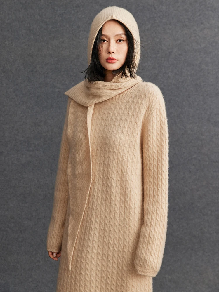 TLOML Women‘s 100% Cashmere Hat Scarf Integrated Cashmere Hat Autumn Winter Soft Warm Cashmere Knitwear Luxury Scarf Hat
