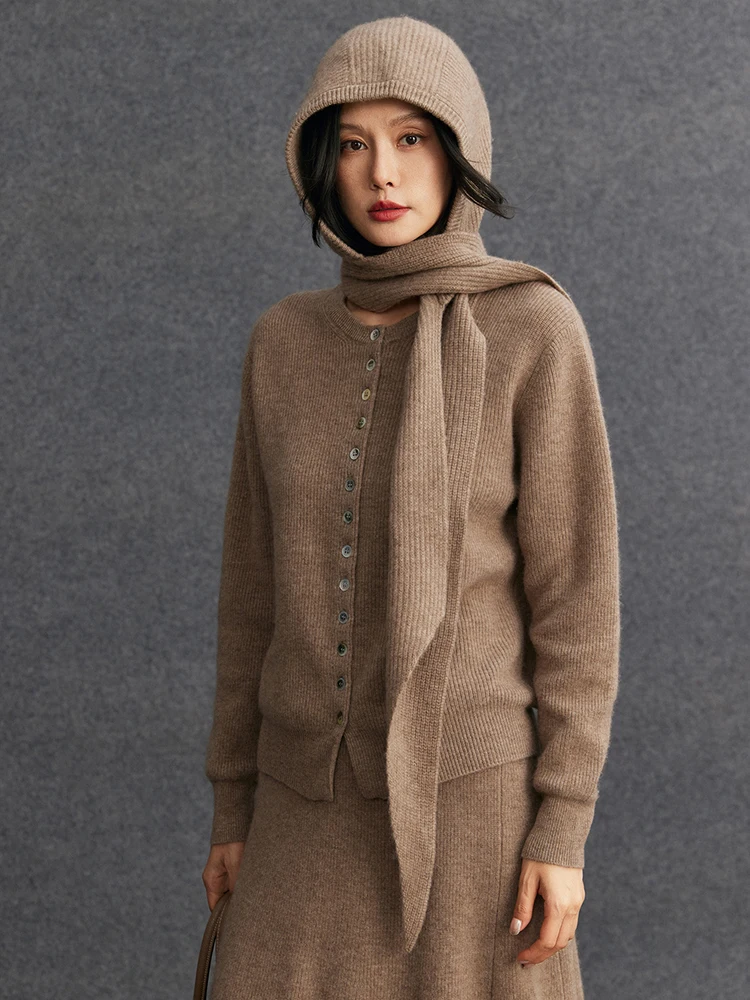 TLOML Women‘s 100% Cashmere Hat Scarf Integrated Cashmere Hat Autumn Winter Soft Warm Cashmere Knitwear Luxury Scarf Hat
