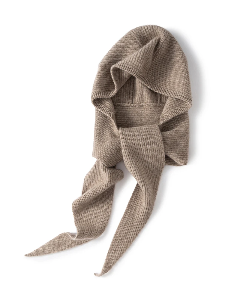 TLOML Women‘s 100% Cashmere Hat Scarf Integrated Cashmere Hat Autumn Winter Soft Warm Cashmere Knitwear Luxury Scarf Hat