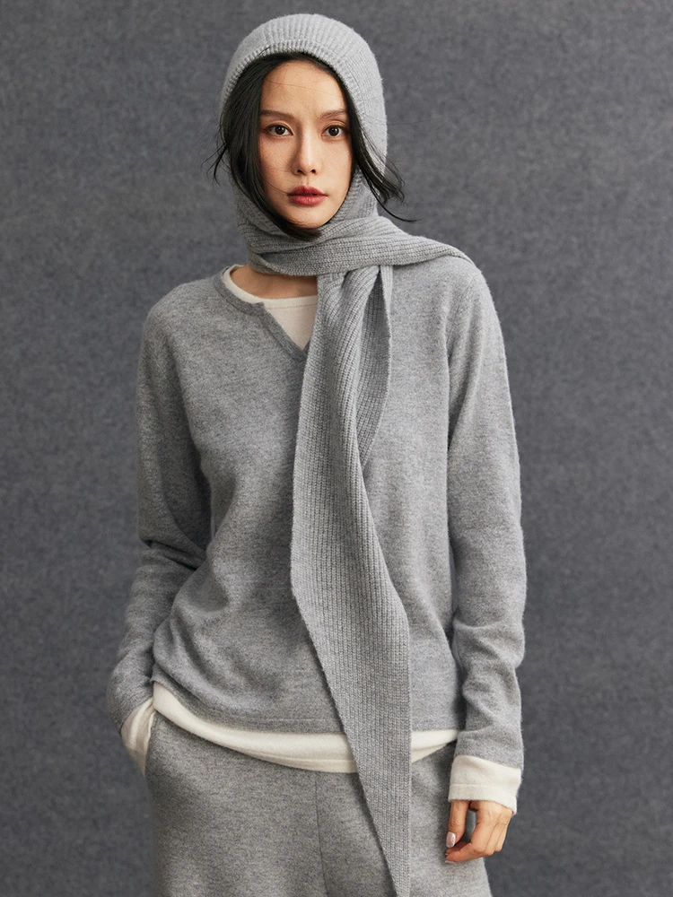TLOML Women‘s 100% Cashmere Hat Scarf Integrated Cashmere Hat Autumn Winter Soft Warm Cashmere Knitwear Luxury Scarf Hat