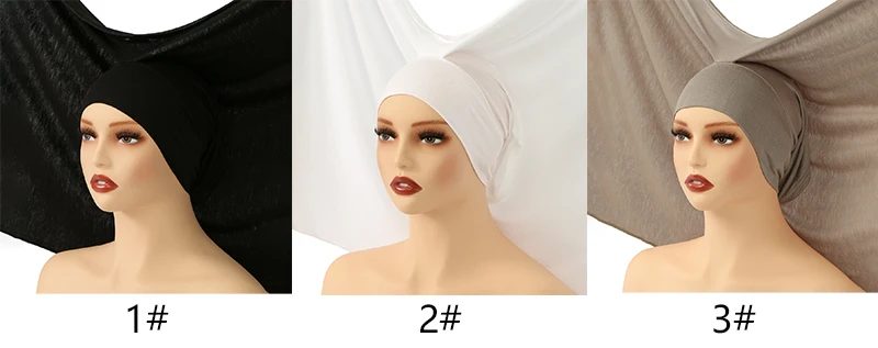 6/Pcs Modal Inner Caps Hijab And 1/Pcs Hairband Set Muslim Instant Hijabs Scarf Shawls Elastic Jersey Bonnet Islam Turban