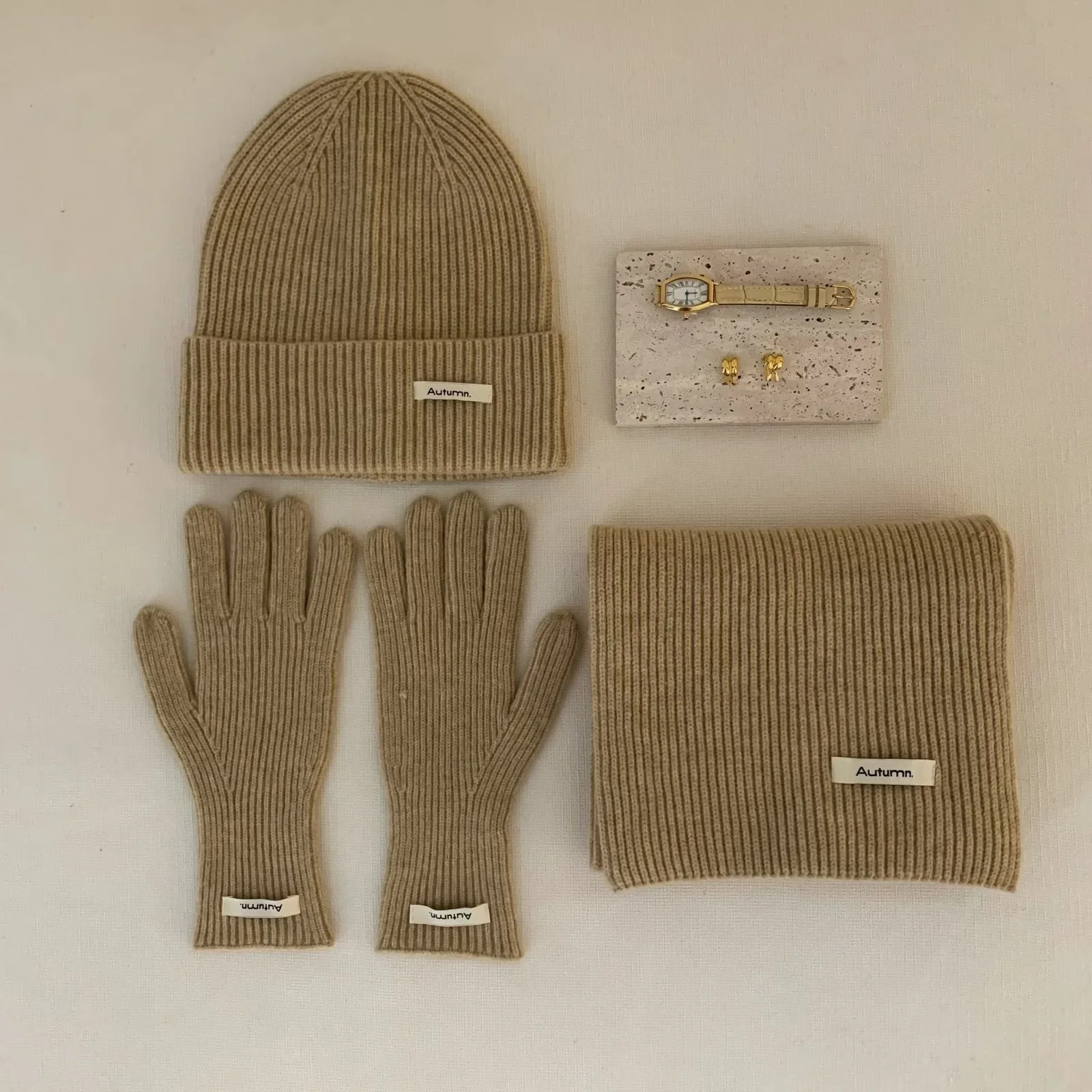 Korean Three-piece Set Scarves Gloves Women Autumn Winter Warm Knitted Hat Touch Screen Gloves Solid Color Women's Glove Sets