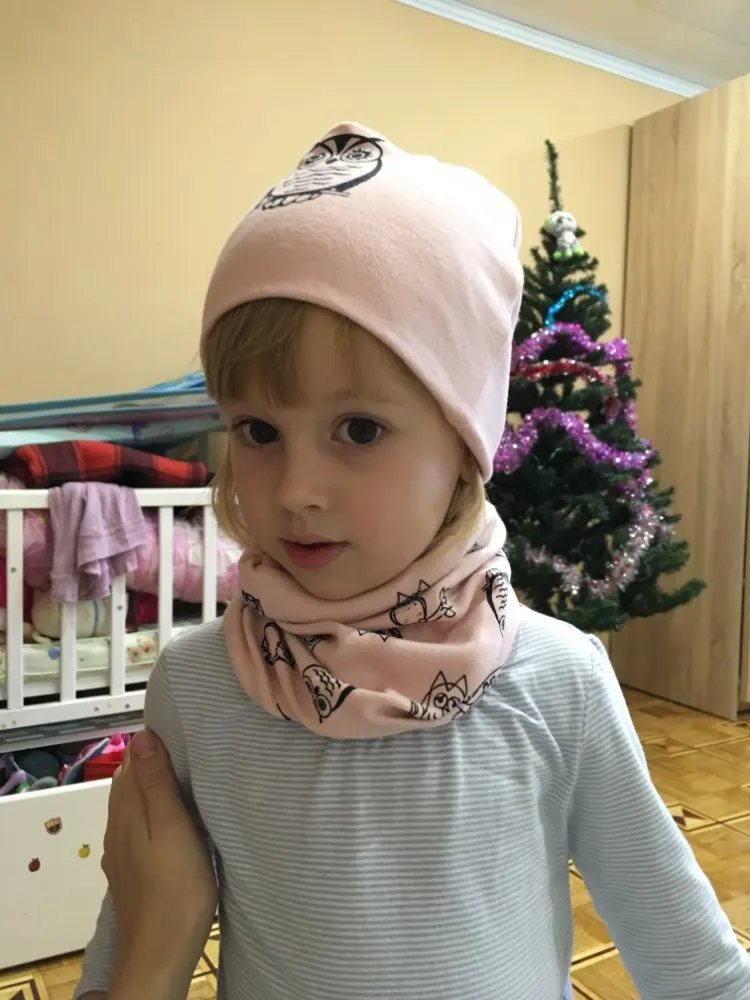 New Spring Autumn Girls Hat Scarf Set Cartoon Owl Star Swan Baby Boy Girls Hat Set Children Hat Scarf-Collar Cotton Kids Hat Set