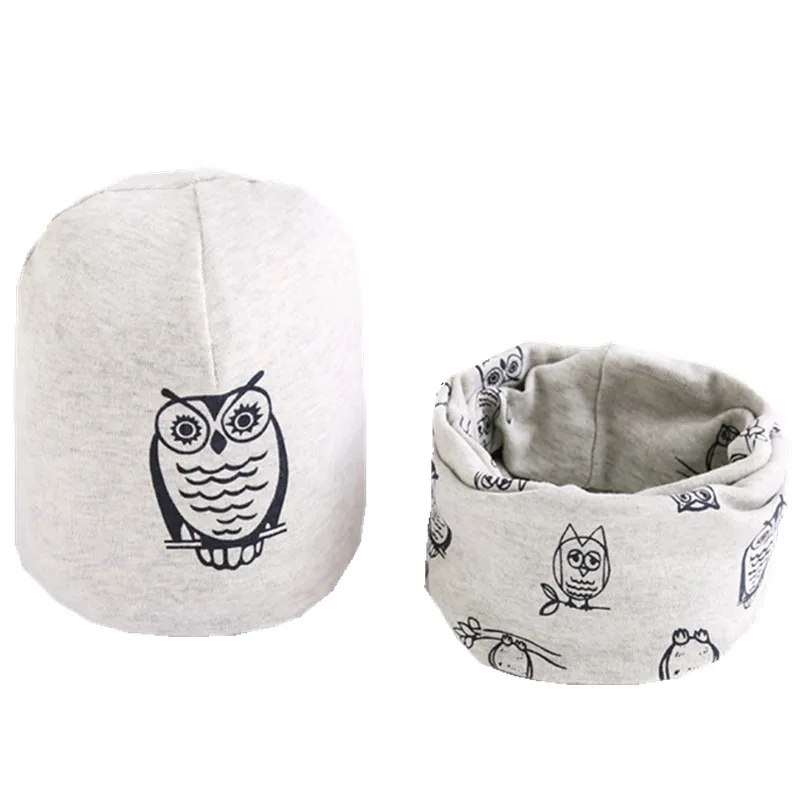 New Spring Autumn Girls Hat Scarf Set Cartoon Owl Star Swan Baby Boy Girls Hat Set Children Hat Scarf-Collar Cotton Kids Hat Set