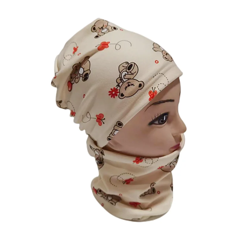 New Spring Autumn Girls Hat Scarf Set Cartoon Owl Star Swan Baby Boy Girls Hat Set Children Hat Scarf-Collar Cotton Kids Hat Set
