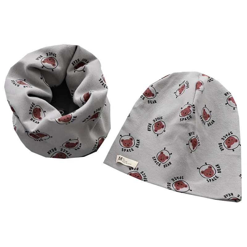 New Spring Autumn Girls Hat Scarf Set Cartoon Owl Star Swan Baby Boy Girls Hat Set Children Hat Scarf-Collar Cotton Kids Hat Set