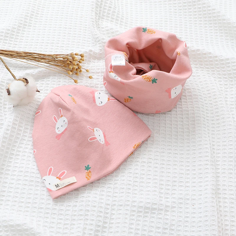 New Spring Autumn Girls Hat Scarf Set Cartoon Owl Star Swan Baby Boy Girls Hat Set Children Hat Scarf-Collar Cotton Kids Hat Set