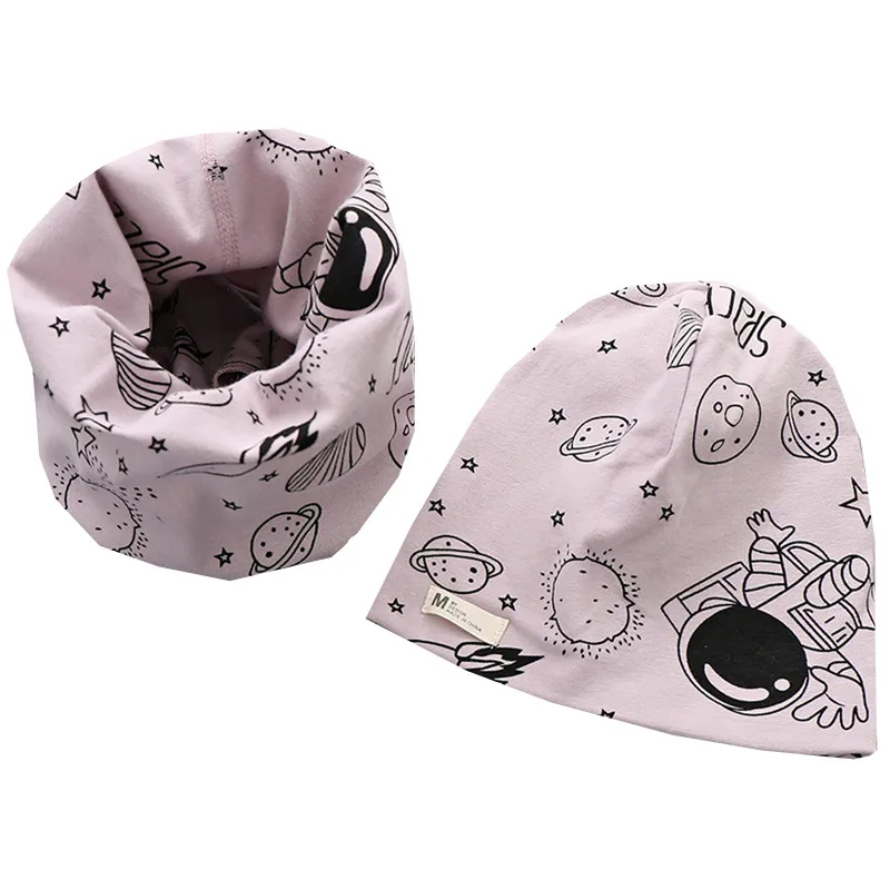New Spring Autumn Girls Hat Scarf Set Cartoon Owl Star Swan Baby Boy Girls Hat Set Children Hat Scarf-Collar Cotton Kids Hat Set