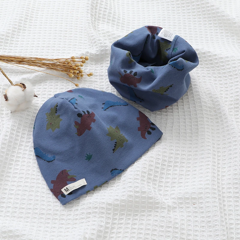 New Spring Autumn Girls Hat Scarf Set Cartoon Owl Star Swan Baby Boy Girls Hat Set Children Hat Scarf-Collar Cotton Kids Hat Set
