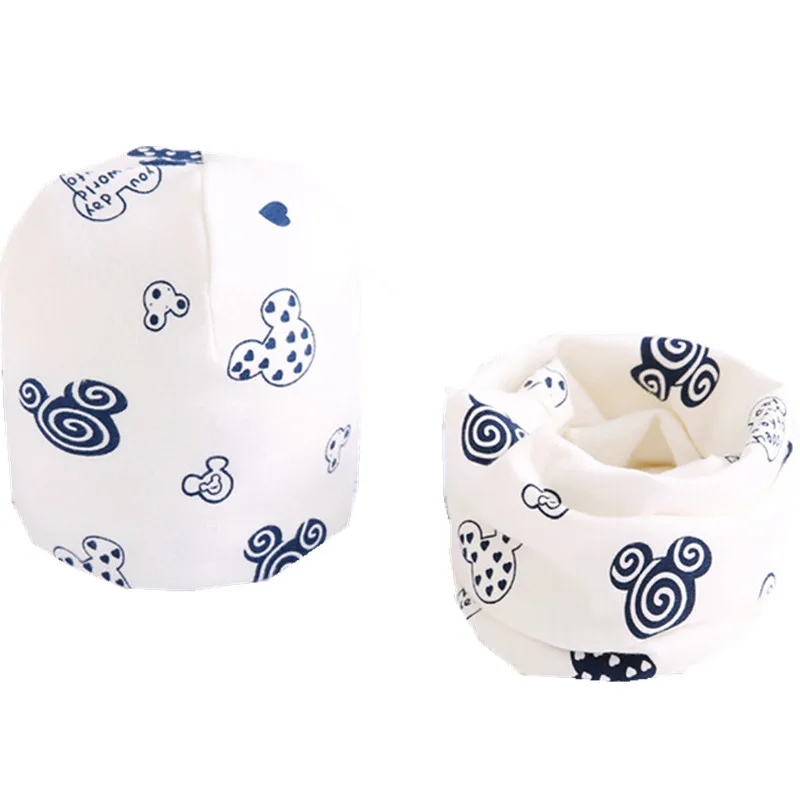 New Spring Autumn Girls Hat Scarf Set Cartoon Owl Star Swan Baby Boy Girls Hat Set Children Hat Scarf-Collar Cotton Kids Hat Set