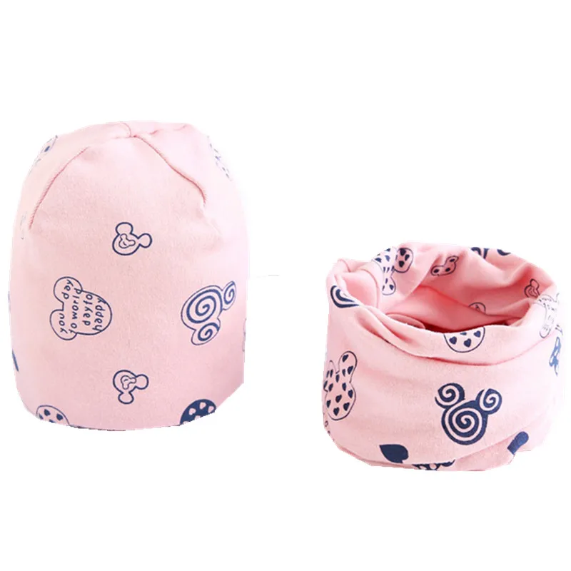 New Spring Autumn Girls Hat Scarf Set Cartoon Owl Star Swan Baby Boy Girls Hat Set Children Hat Scarf-Collar Cotton Kids Hat Set