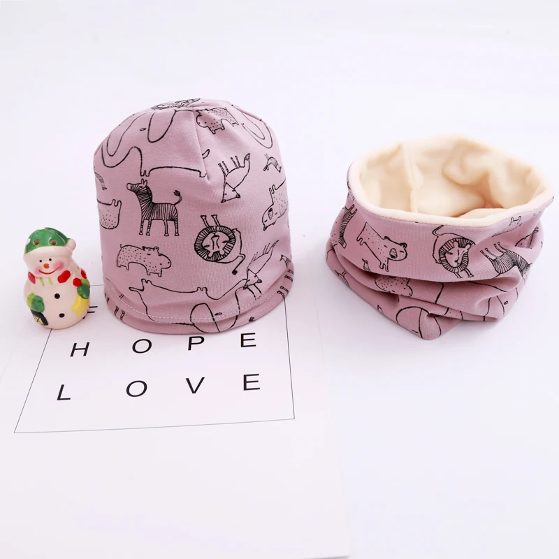 New Spring Autumn Girls Hat Scarf Set Cartoon Owl Star Swan Baby Boy Girls Hat Set Children Hat Scarf-Collar Cotton Kids Hat Set