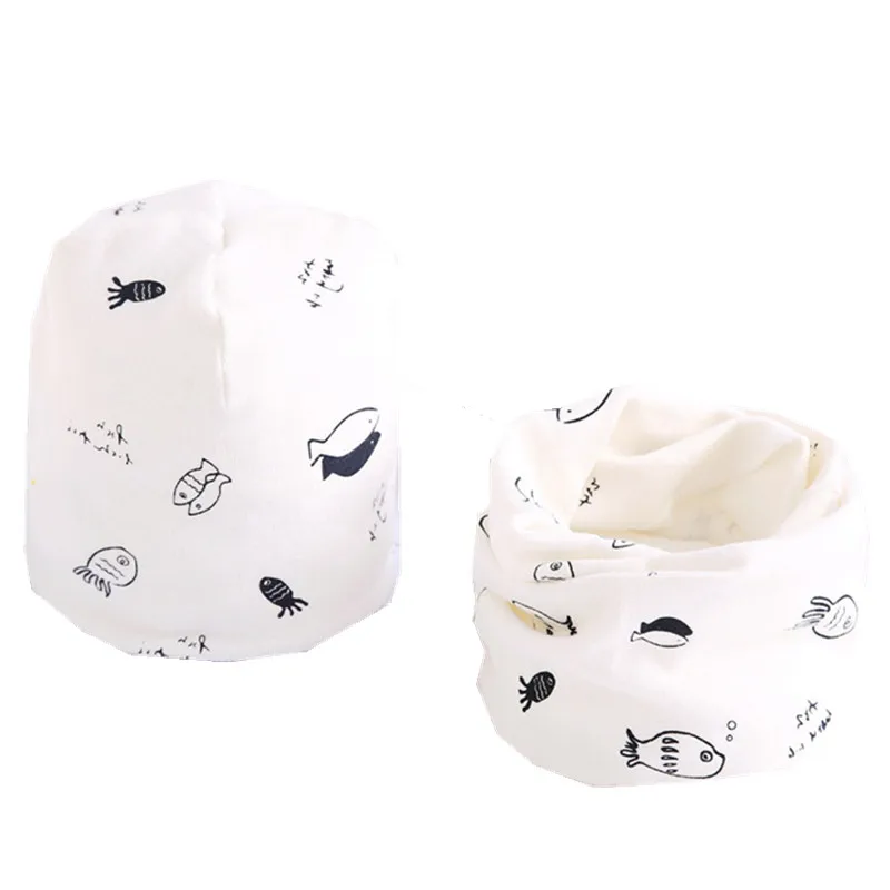 New Spring Autumn Girls Hat Scarf Set Cartoon Owl Star Swan Baby Boy Girls Hat Set Children Hat Scarf-Collar Cotton Kids Hat Set