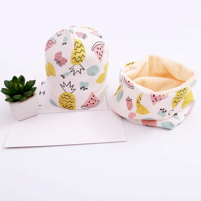 New Spring Autumn Girls Hat Scarf Set Cartoon Owl Star Swan Baby Boy Girls Hat Set Children Hat Scarf-Collar Cotton Kids Hat Set