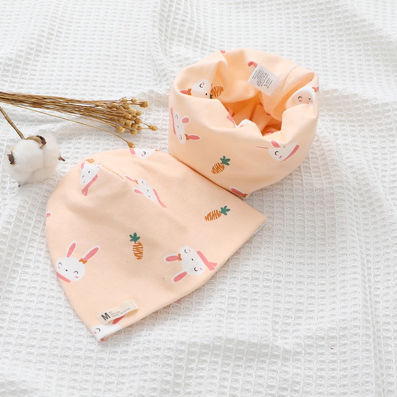 New Spring Autumn Girls Hat Scarf Set Cartoon Owl Star Swan Baby Boy Girls Hat Set Children Hat Scarf-Collar Cotton Kids Hat Set