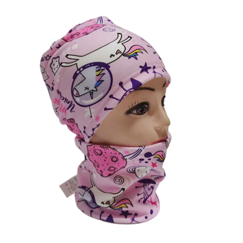 New Spring Autumn Girls Hat Scarf Set Cartoon Owl Star Swan Baby Boy Girls Hat Set Children Hat Scarf-Collar Cotton Kids Hat Set