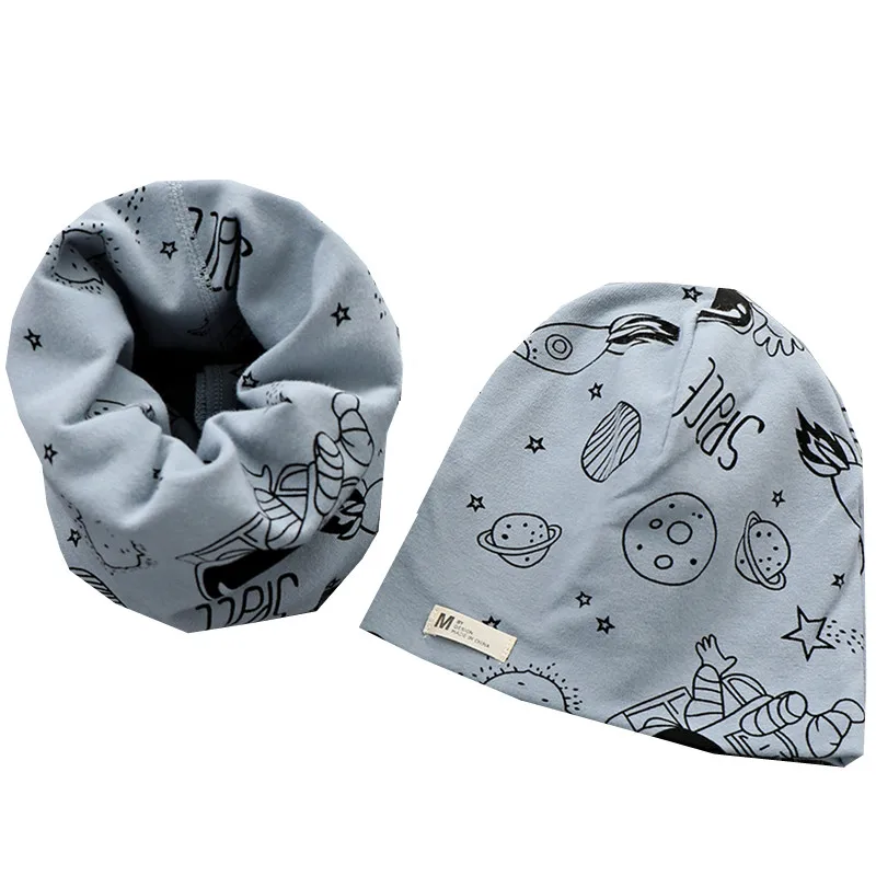 New Spring Autumn Girls Hat Scarf Set Cartoon Owl Star Swan Baby Boy Girls Hat Set Children Hat Scarf-Collar Cotton Kids Hat Set