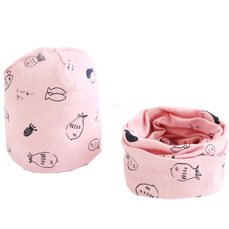 New Spring Autumn Girls Hat Scarf Set Cartoon Owl Star Swan Baby Boy Girls Hat Set Children Hat Scarf-Collar Cotton Kids Hat Set