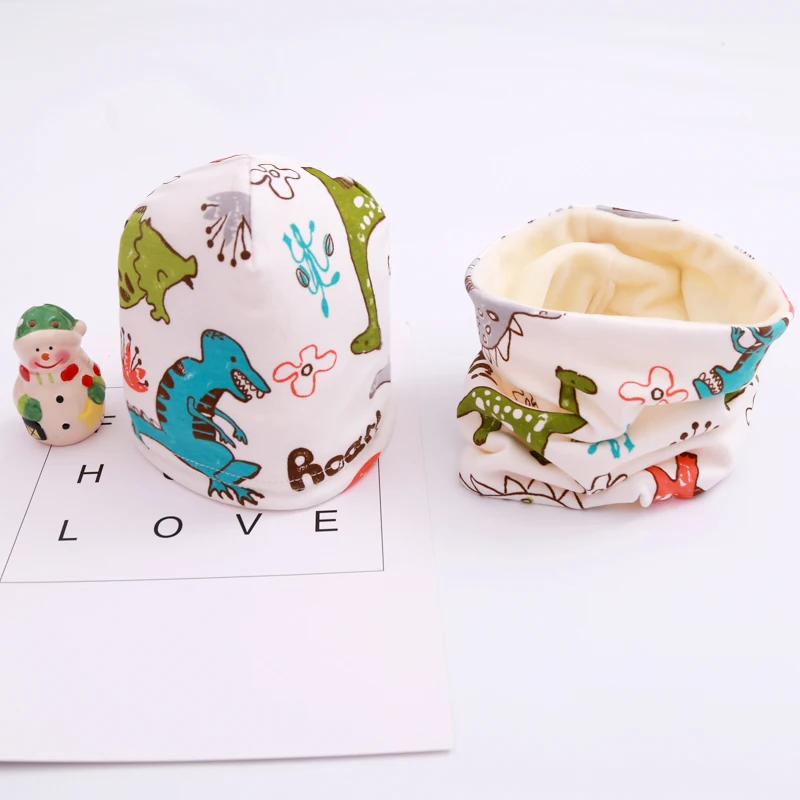 New Spring Autumn Girls Hat Scarf Set Cartoon Owl Star Swan Baby Boy Girls Hat Set Children Hat Scarf-Collar Cotton Kids Hat Set