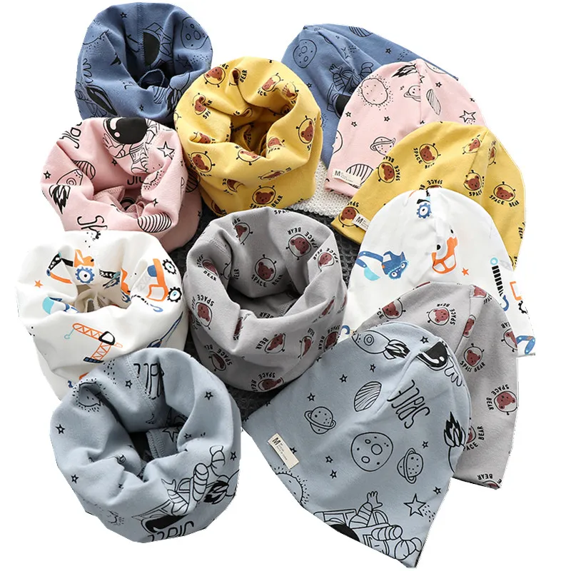 New Spring Autumn Girls Hat Scarf Set Cartoon Owl Star Swan Baby Boy Girls Hat Set Children Hat Scarf-Collar Cotton Kids Hat Set