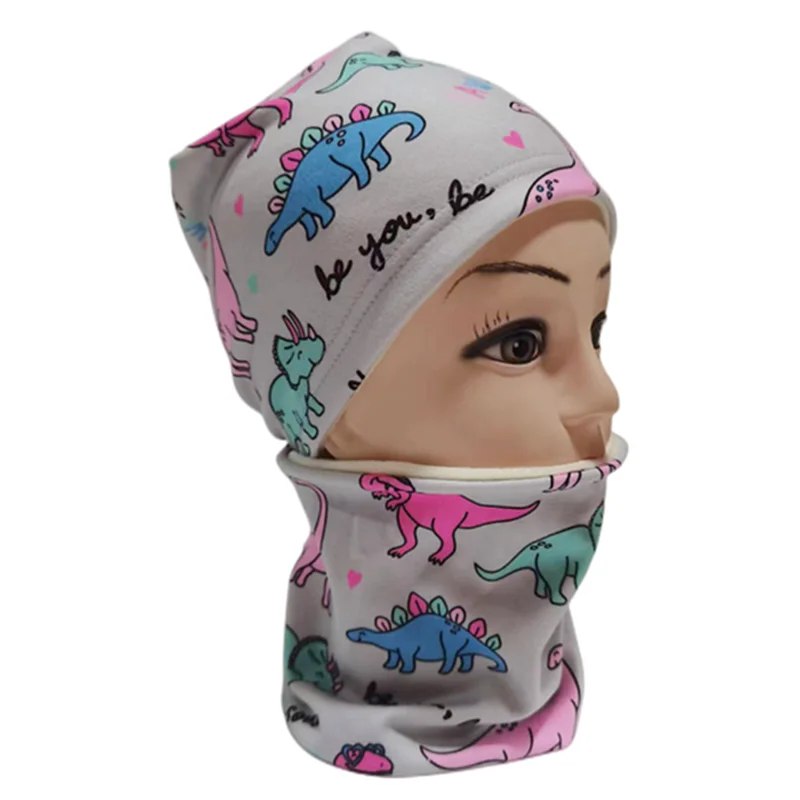 New Spring Autumn Girls Hat Scarf Set Cartoon Owl Star Swan Baby Boy Girls Hat Set Children Hat Scarf-Collar Cotton Kids Hat Set