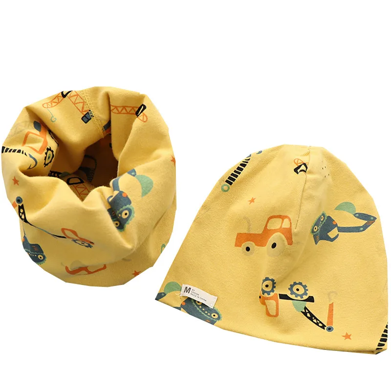 New Spring Autumn Girls Hat Scarf Set Cartoon Owl Star Swan Baby Boy Girls Hat Set Children Hat Scarf-Collar Cotton Kids Hat Set