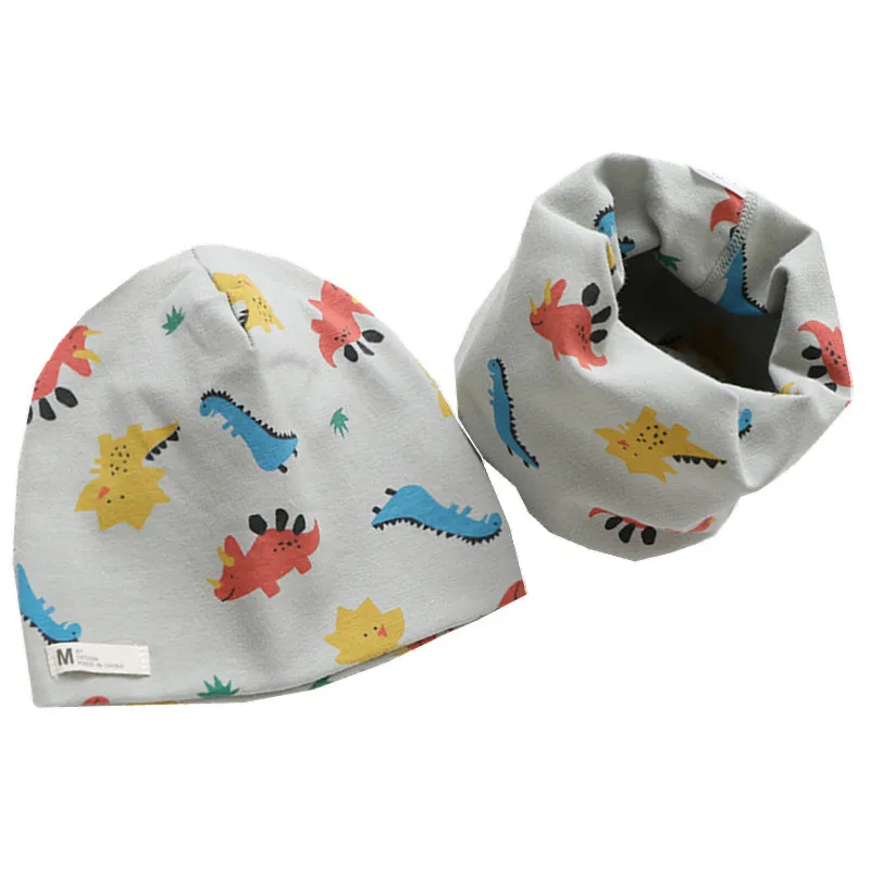 New Spring Autumn Girls Hat Scarf Set Cartoon Owl Star Swan Baby Boy Girls Hat Set Children Hat Scarf-Collar Cotton Kids Hat Set