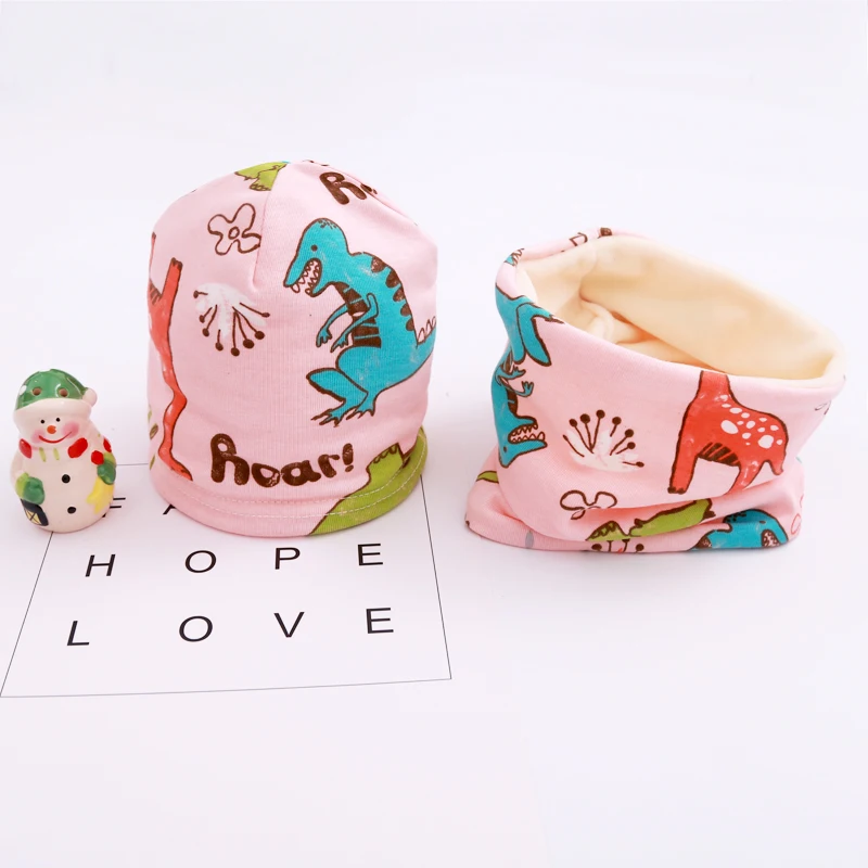 New Spring Autumn Girls Hat Scarf Set Cartoon Owl Star Swan Baby Boy Girls Hat Set Children Hat Scarf-Collar Cotton Kids Hat Set