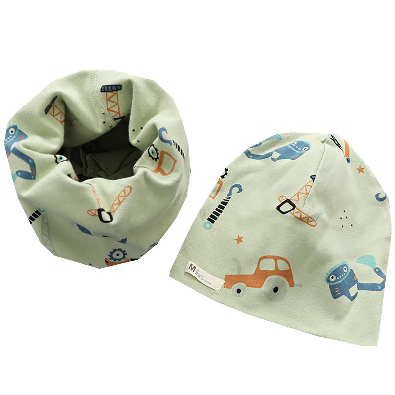 New Spring Autumn Girls Hat Scarf Set Cartoon Owl Star Swan Baby Boy Girls Hat Set Children Hat Scarf-Collar Cotton Kids Hat Set