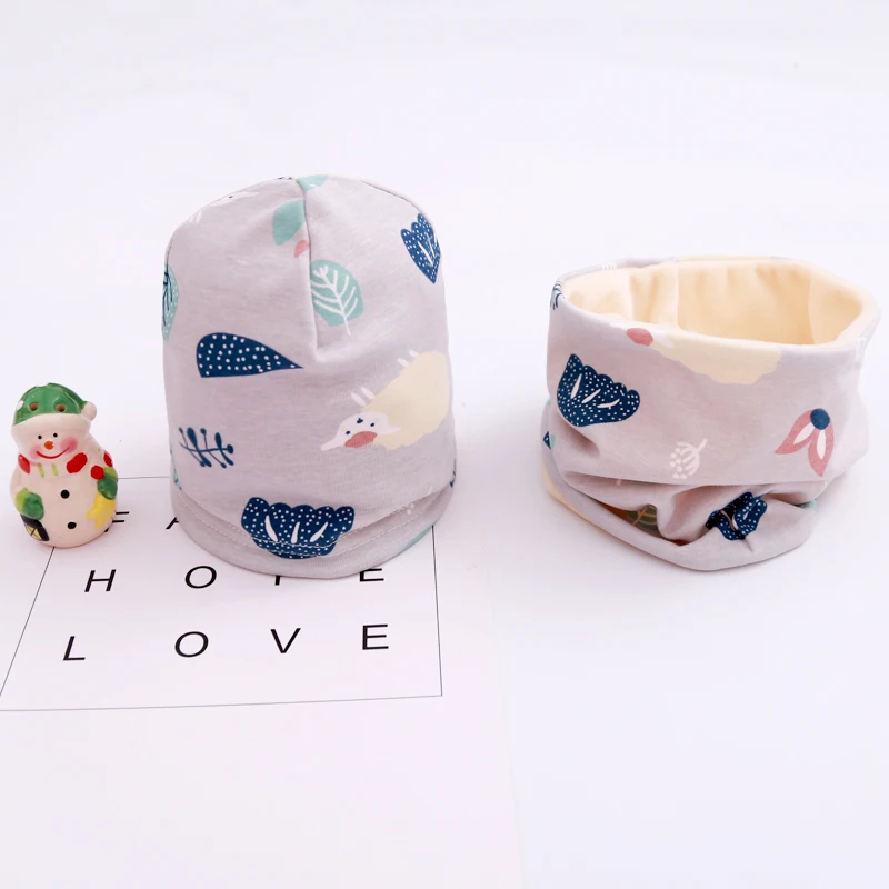 New Spring Autumn Girls Hat Scarf Set Cartoon Owl Star Swan Baby Boy Girls Hat Set Children Hat Scarf-Collar Cotton Kids Hat Set