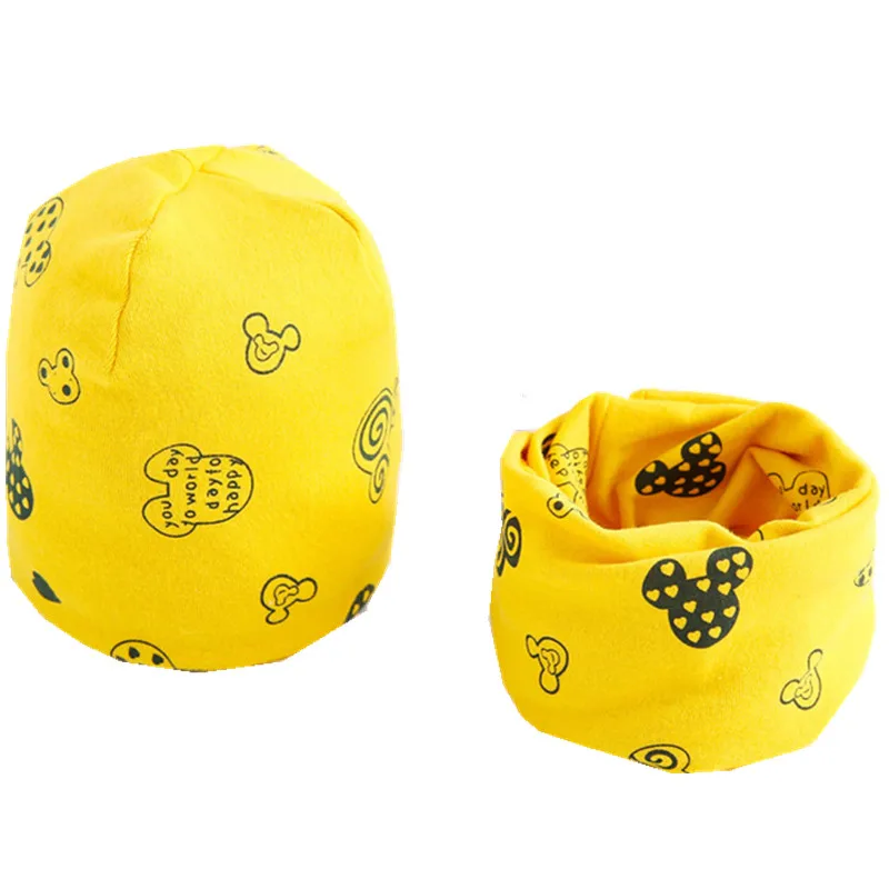 New Spring Autumn Girls Hat Scarf Set Cartoon Owl Star Swan Baby Boy Girls Hat Set Children Hat Scarf-Collar Cotton Kids Hat Set
