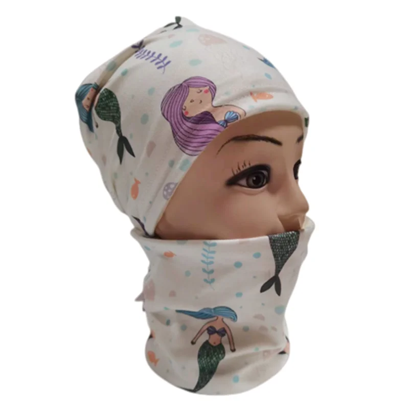 New Spring Autumn Girls Hat Scarf Set Cartoon Owl Star Swan Baby Boy Girls Hat Set Children Hat Scarf-Collar Cotton Kids Hat Set