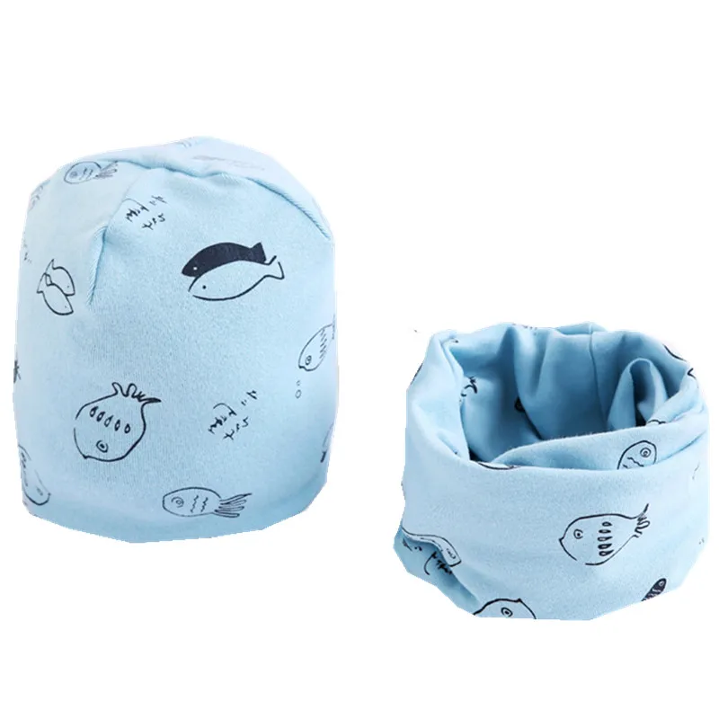 New Spring Autumn Girls Hat Scarf Set Cartoon Owl Star Swan Baby Boy Girls Hat Set Children Hat Scarf-Collar Cotton Kids Hat Set