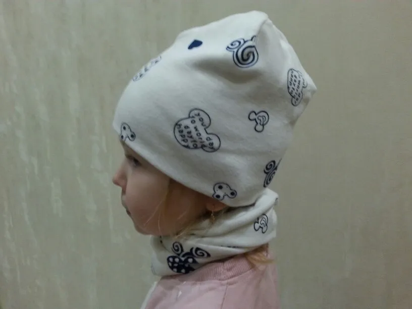 New Spring Autumn Girls Hat Scarf Set Cartoon Owl Star Swan Baby Boy Girls Hat Set Children Hat Scarf-Collar Cotton Kids Hat Set