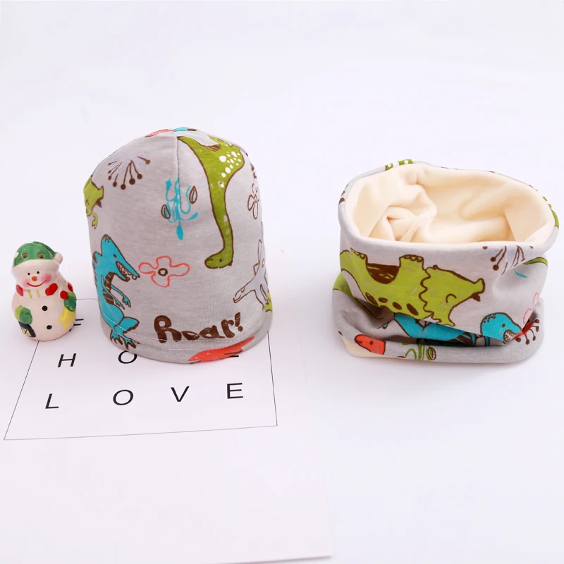 New Spring Autumn Girls Hat Scarf Set Cartoon Owl Star Swan Baby Boy Girls Hat Set Children Hat Scarf-Collar Cotton Kids Hat Set