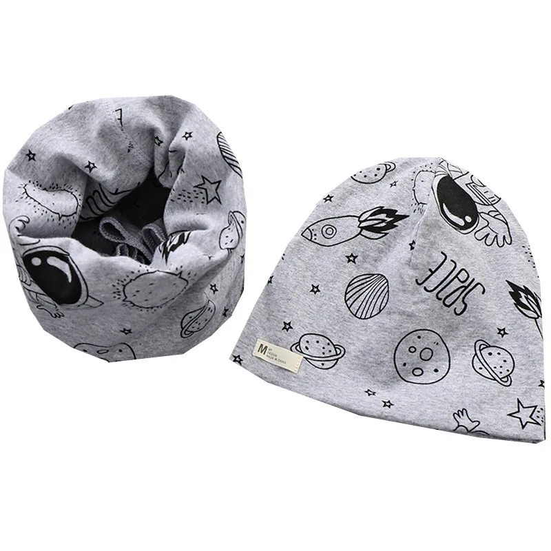 New Spring Autumn Girls Hat Scarf Set Cartoon Owl Star Swan Baby Boy Girls Hat Set Children Hat Scarf-Collar Cotton Kids Hat Set
