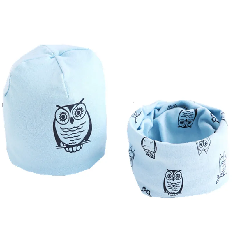 New Spring Autumn Girls Hat Scarf Set Cartoon Owl Star Swan Baby Boy Girls Hat Set Children Hat Scarf-Collar Cotton Kids Hat Set