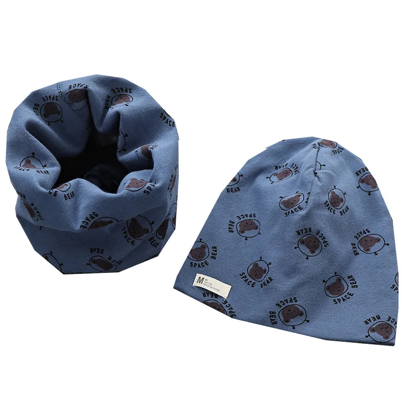 New Spring Autumn Girls Hat Scarf Set Cartoon Owl Star Swan Baby Boy Girls Hat Set Children Hat Scarf-Collar Cotton Kids Hat Set