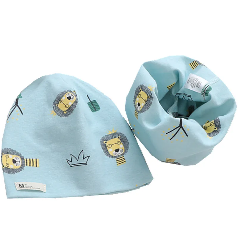 New Spring Autumn Girls Hat Scarf Set Cartoon Owl Star Swan Baby Boy Girls Hat Set Children Hat Scarf-Collar Cotton Kids Hat Set