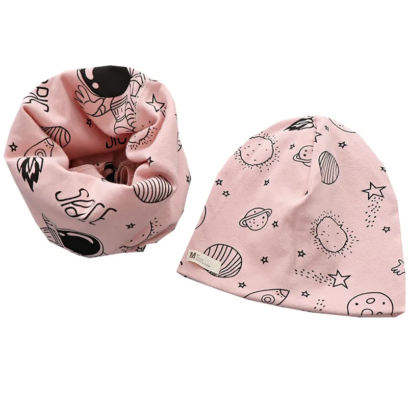 New Spring Autumn Girls Hat Scarf Set Cartoon Owl Star Swan Baby Boy Girls Hat Set Children Hat Scarf-Collar Cotton Kids Hat Set