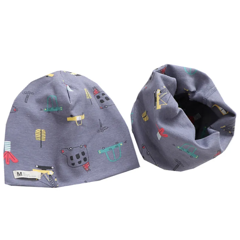 New Spring Autumn Girls Hat Scarf Set Cartoon Owl Star Swan Baby Boy Girls Hat Set Children Hat Scarf-Collar Cotton Kids Hat Set