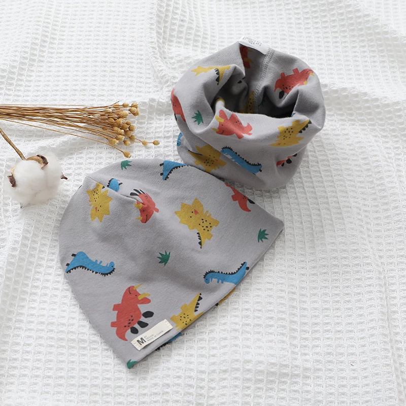 New Spring Autumn Girls Hat Scarf Set Cartoon Owl Star Swan Baby Boy Girls Hat Set Children Hat Scarf-Collar Cotton Kids Hat Set